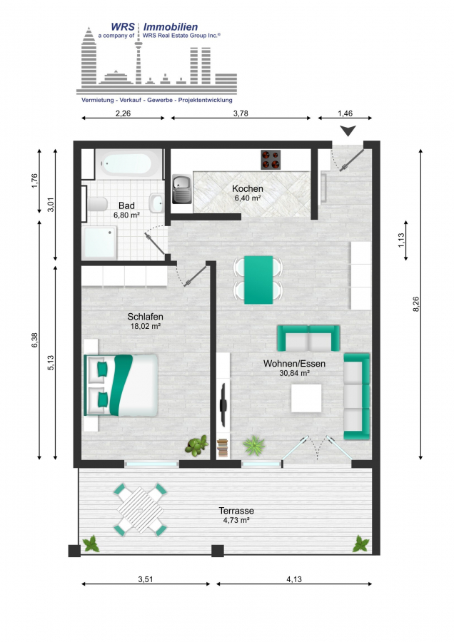 Wohnung Nr. 2 - WRS Immobilien – käuferprovisionsfrei – 2 Zimmer EG Wohnung mit großem Garten + TG-Stellplatz